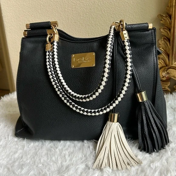 bebe Bags Bebe Vegan Black With Blackwhite Woven